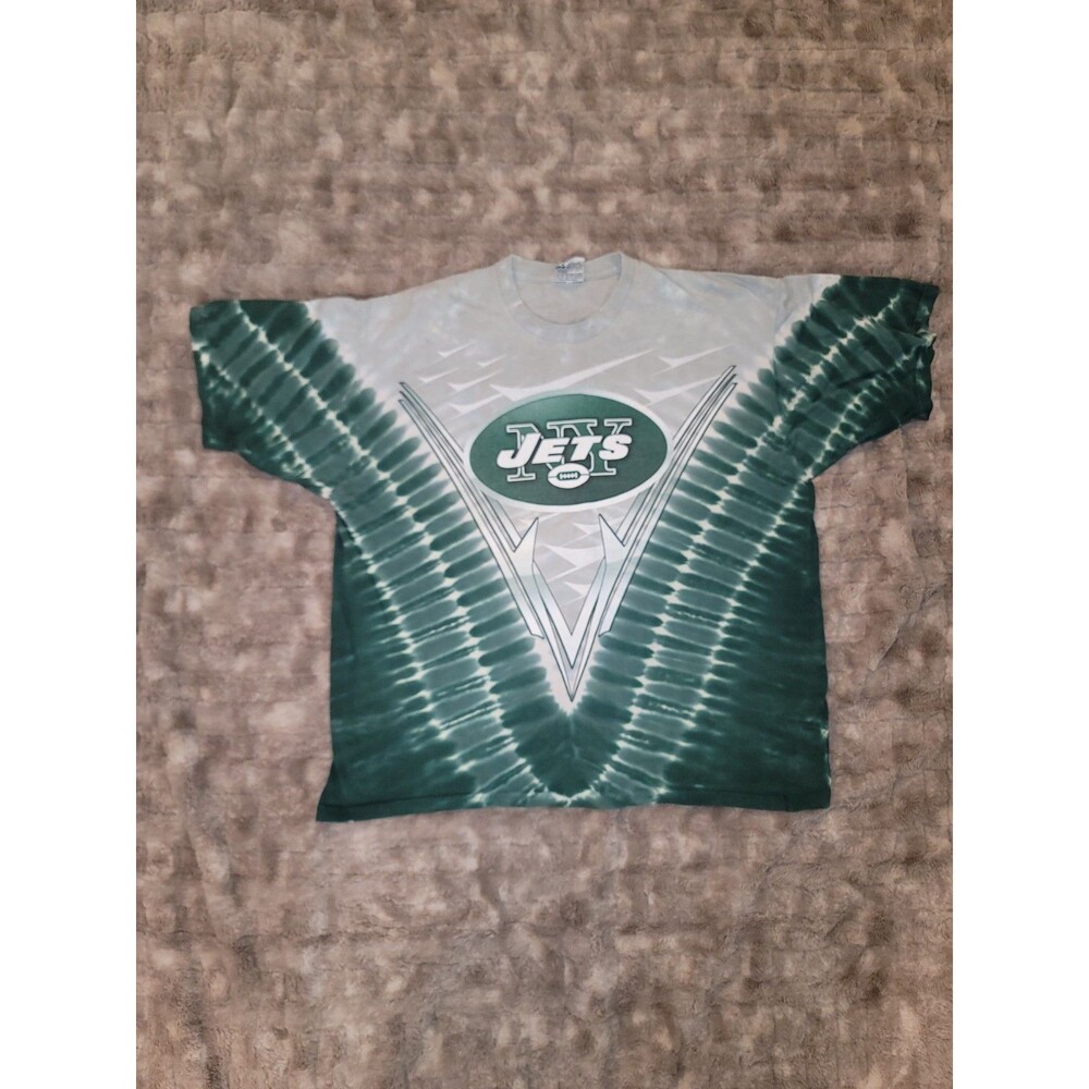 Vintage NFL (Liquid Blue) New York Jets Tie-Dye 100% Cotton T-Shirt 1990s XL Men